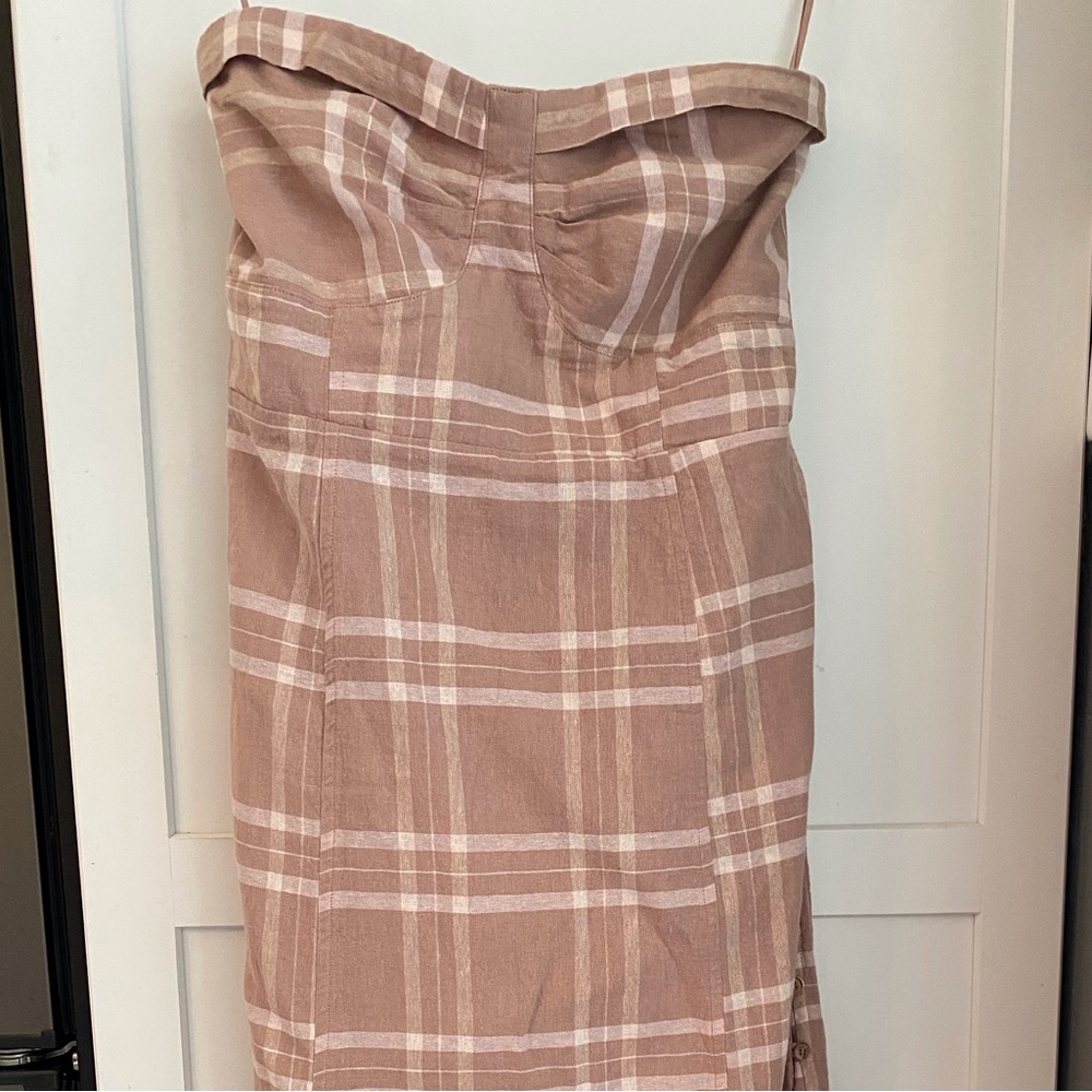 Free people strapless linen blend dress.  Taupe and linen color.  Slit side